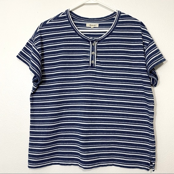Madewell Ladies Size Large Blue and White Striped Top - Picture 1 of 7